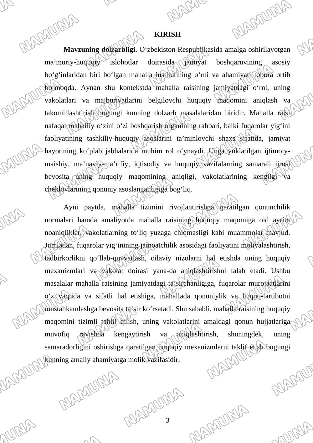 Mahalla raisining huquqiy maqomi — kurs ishi, 3-varaq