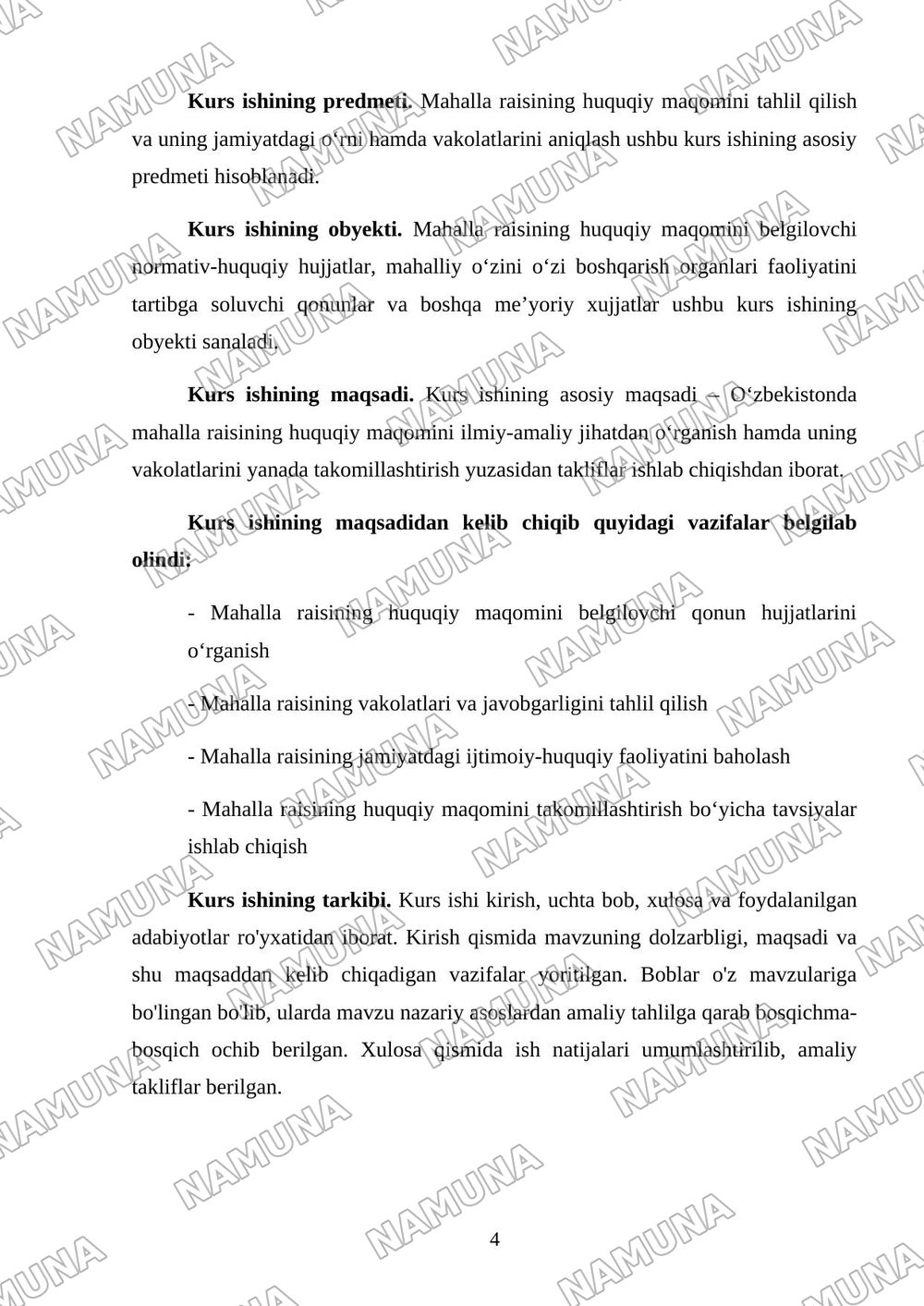 Mahalla raisining huquqiy maqomi — kurs ishi, 4-varaq