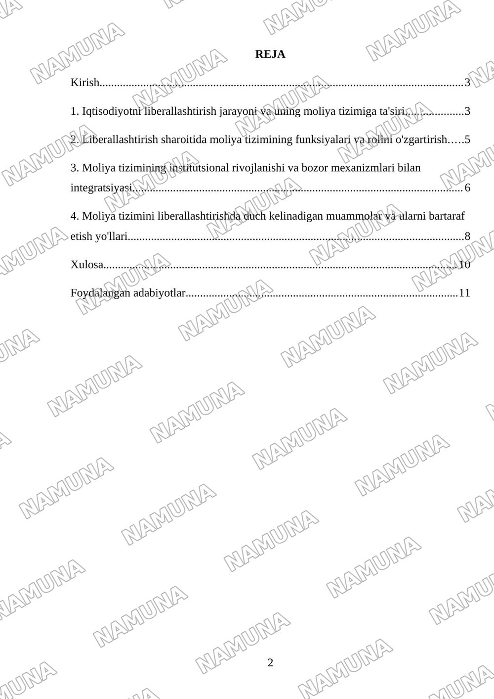 Iqtisodiyotni liberallashtirish sharoitida moliya tizimining mohiyati va o'ziga xos xususiyatlaru — mustaqil ish, 2-varaq