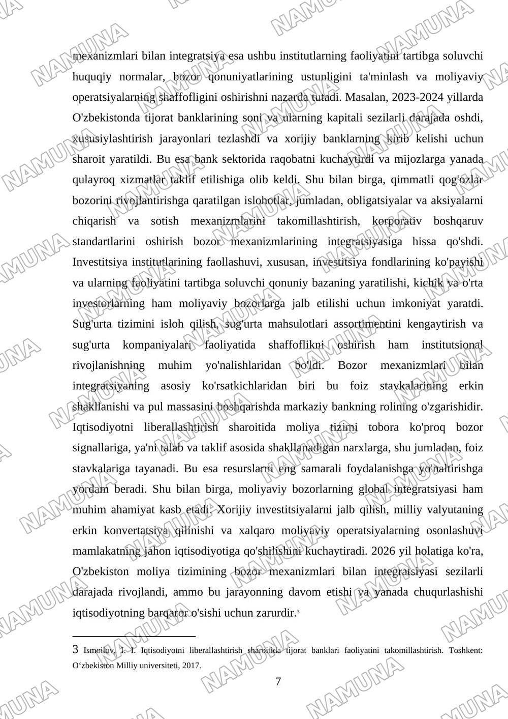 Iqtisodiyotni liberallashtirish sharoitida moliya tizimining mohiyati va o'ziga xos xususiyatlaru — mustaqil ish, 7-varaq