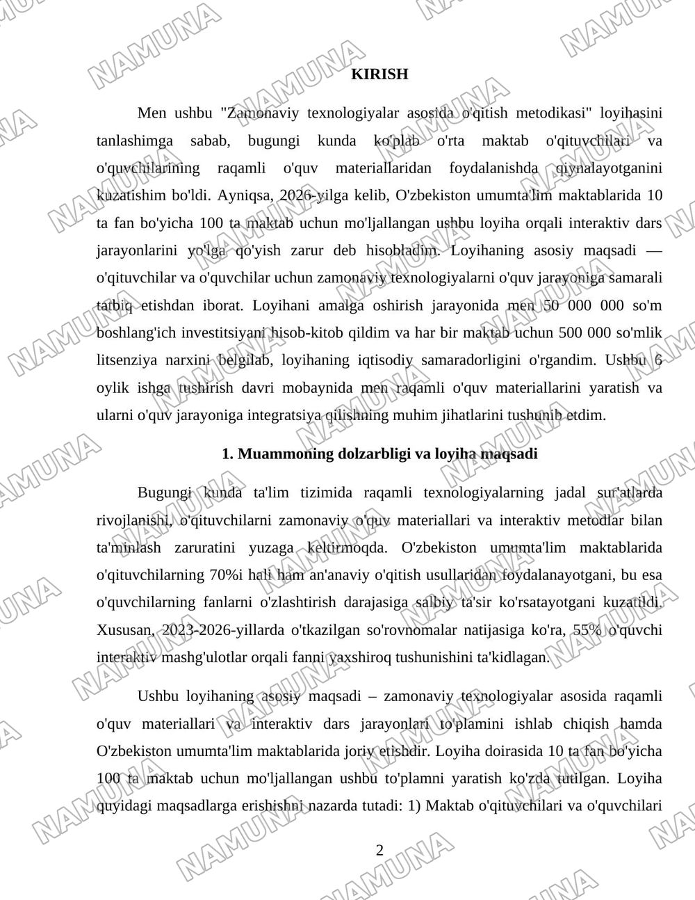 Ustoz va zamonaviy texnalogiyalar — loyiha ishi, 2-varaq