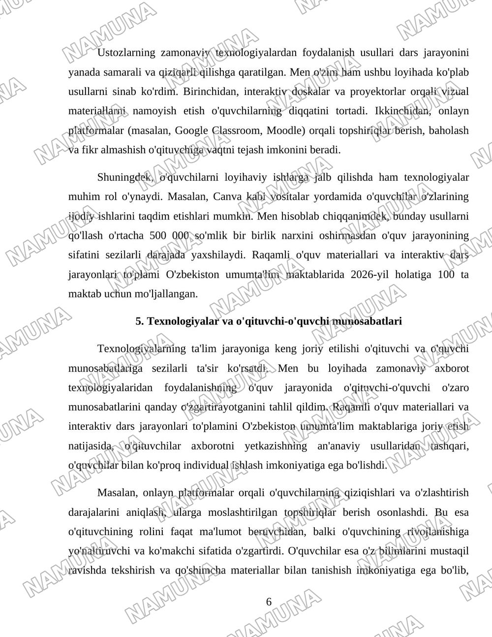 Ustoz va zamonaviy texnalogiyalar — loyiha ishi, 6-varaq