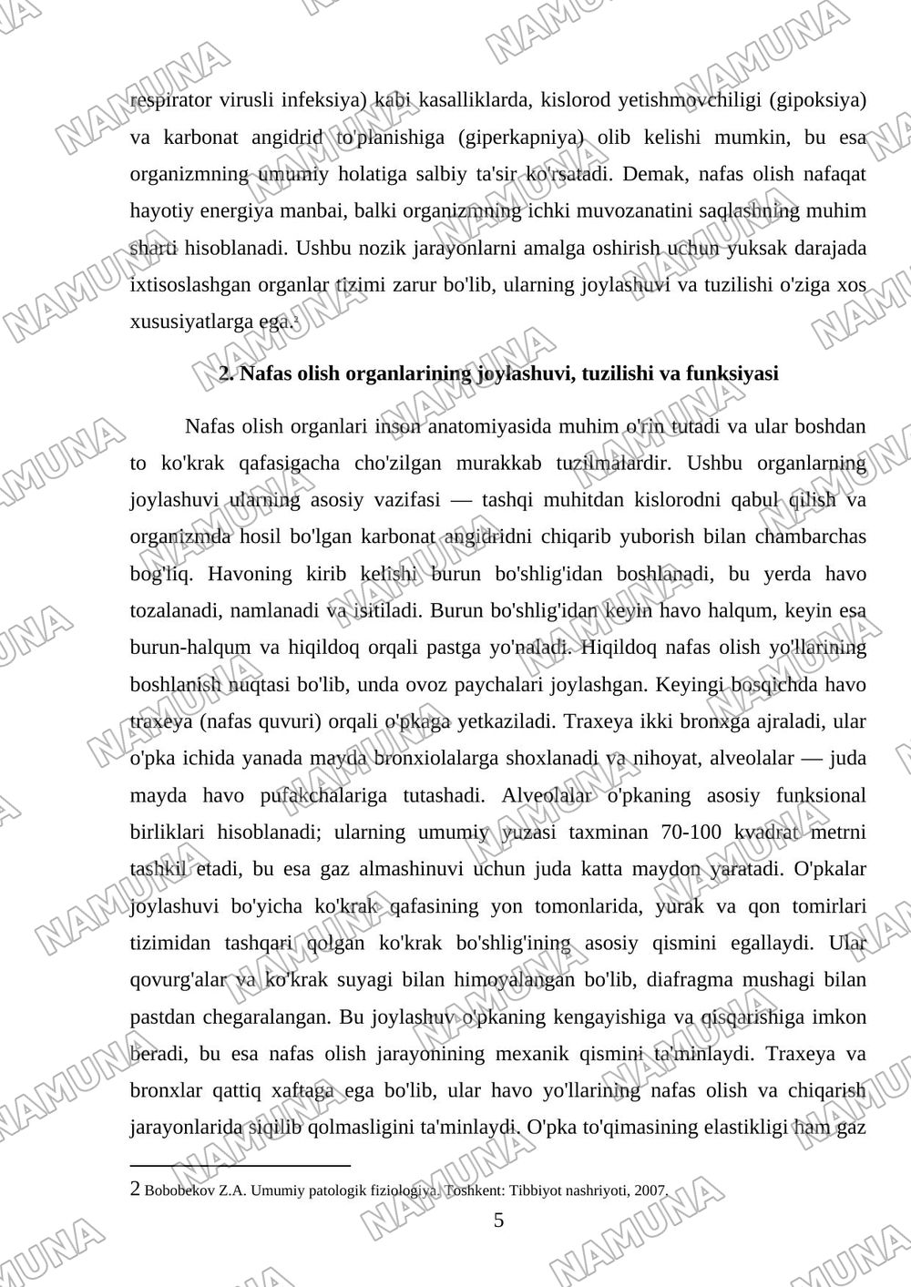 Nafas olish tizimi — mustaqil ish, 5-varaq
