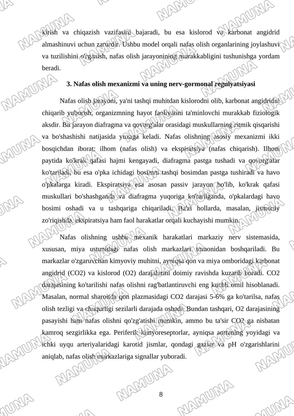 Nafas olish tizimi — mustaqil ish, 8-varaq