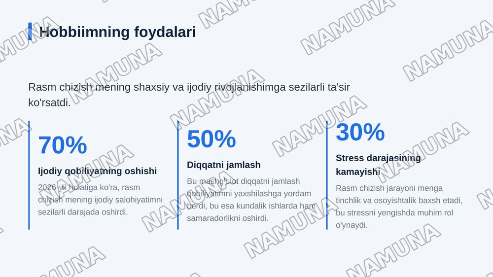 Mening hobbim haqida prizintatsiya qilib ber — zamonaviy taqdimot, 8-slayd