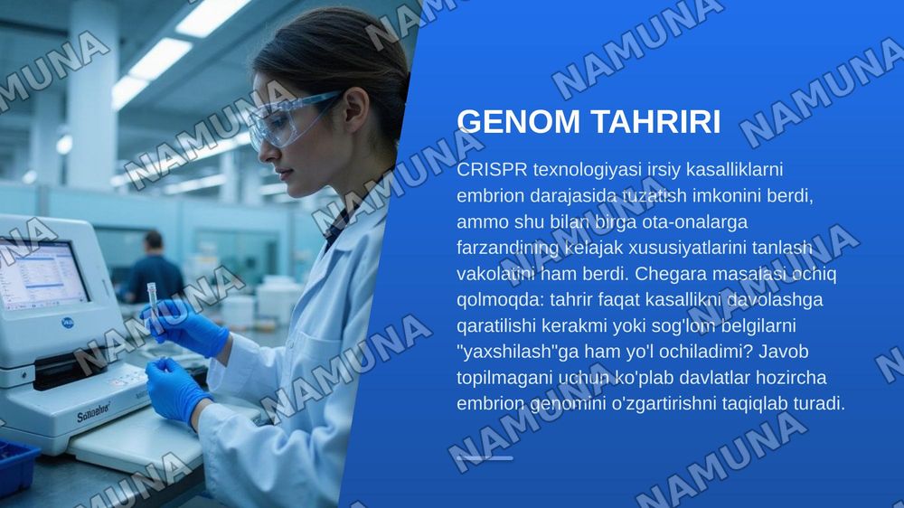 ZAMONAVIY JAMIYATDA BIOTIBBIY ETIKA, UNING UNING PREDMETI, HOLATI VA MUAMMOLAR DAVRI — zamonaviy taqdimot, 8-slayd