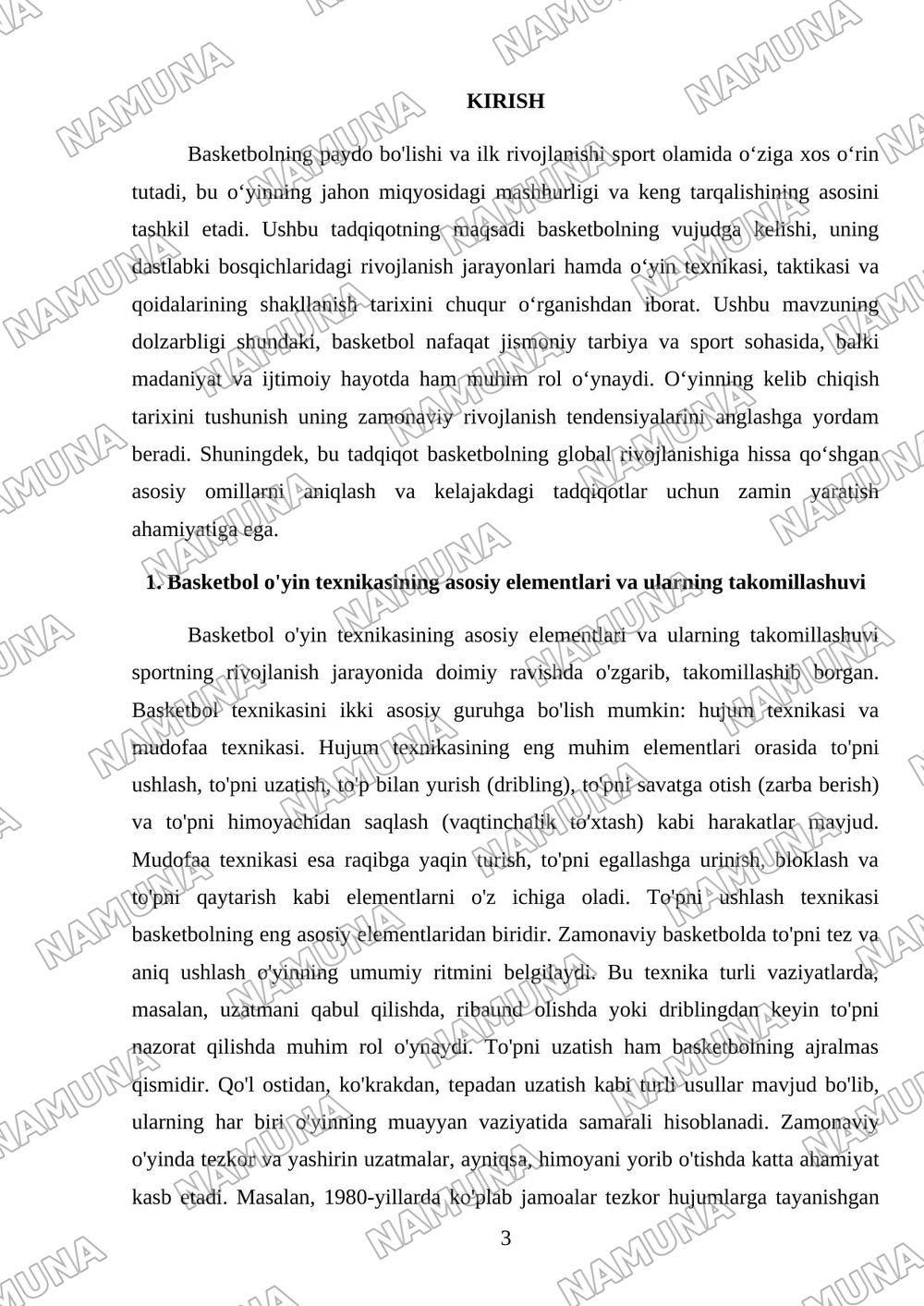 Basketbolning rivojlanish tarixi oʻyin texnikasi taktikasi va qoidalari — mustaqil ish, 3-varaq