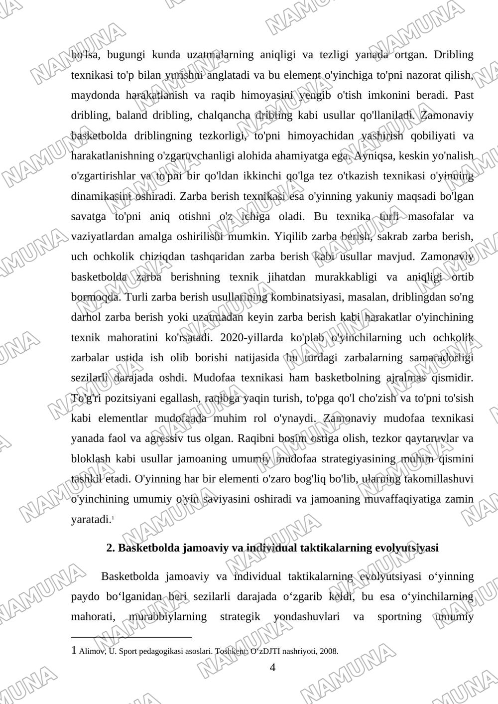 Basketbolning rivojlanish tarixi oʻyin texnikasi taktikasi va qoidalari — mustaqil ish, 4-varaq
