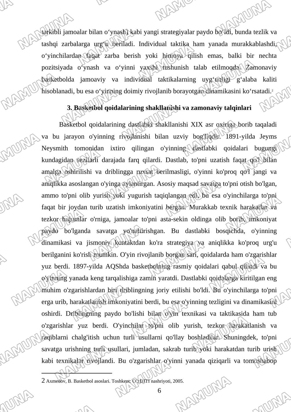 Basketbolning rivojlanish tarixi oʻyin texnikasi taktikasi va qoidalari — mustaqil ish, 6-varaq