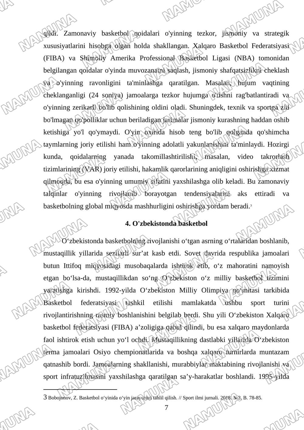 Basketbolning rivojlanish tarixi oʻyin texnikasi taktikasi va qoidalari — mustaqil ish, 7-varaq