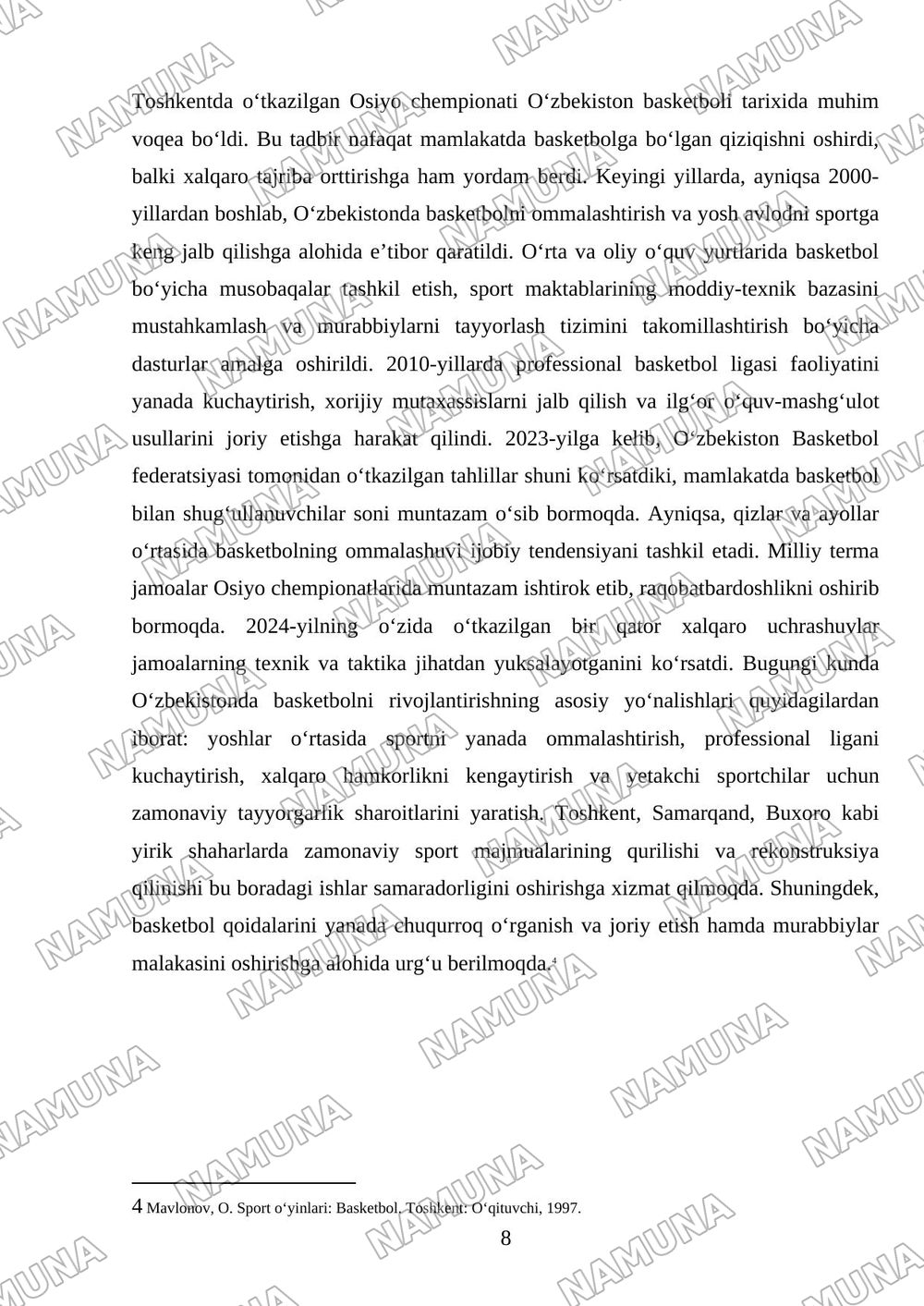 Basketbolning rivojlanish tarixi oʻyin texnikasi taktikasi va qoidalari — mustaqil ish, 8-varaq