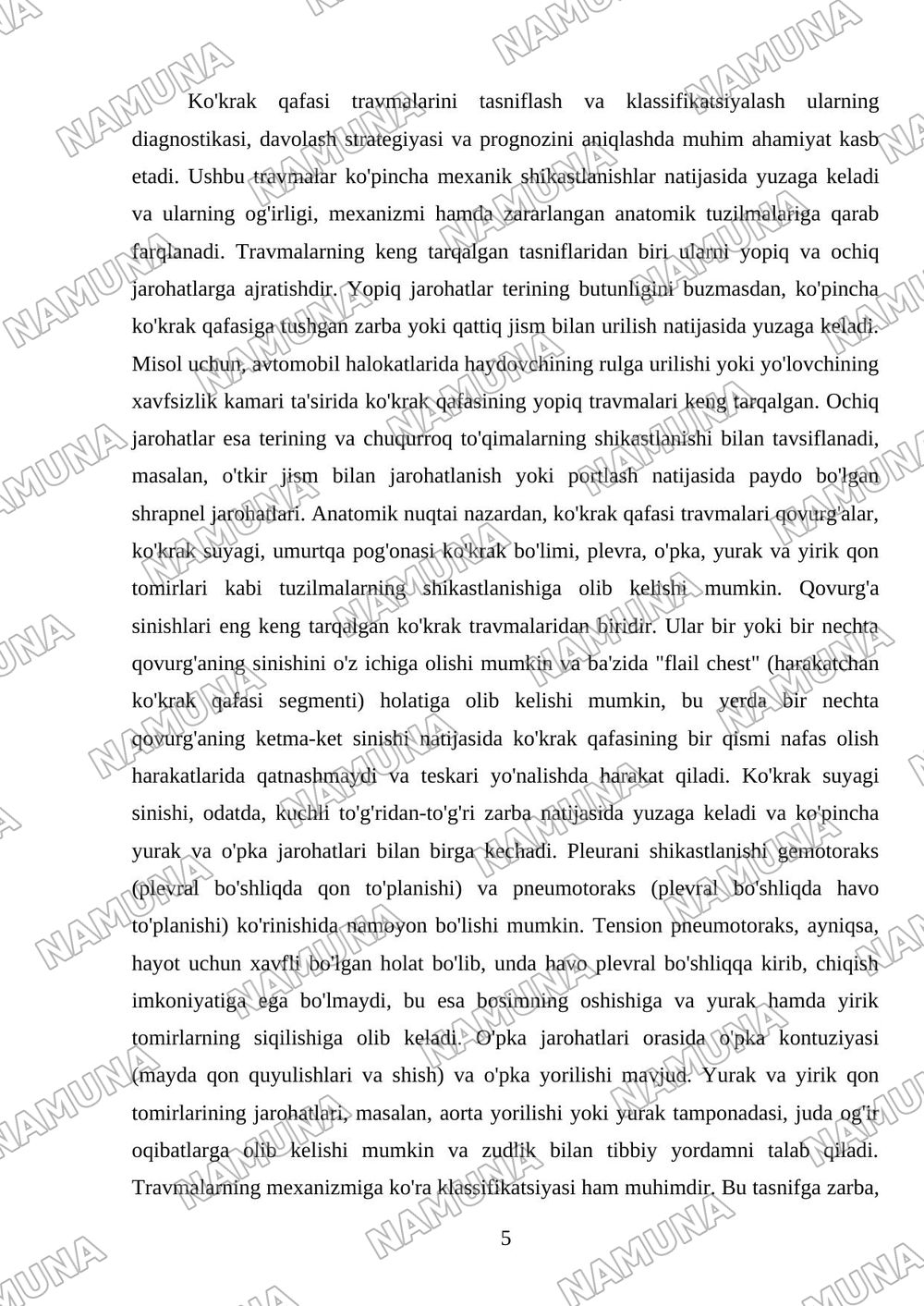 Kŏkrak qafasi travmalari — mustaqil ish, 5-varaq