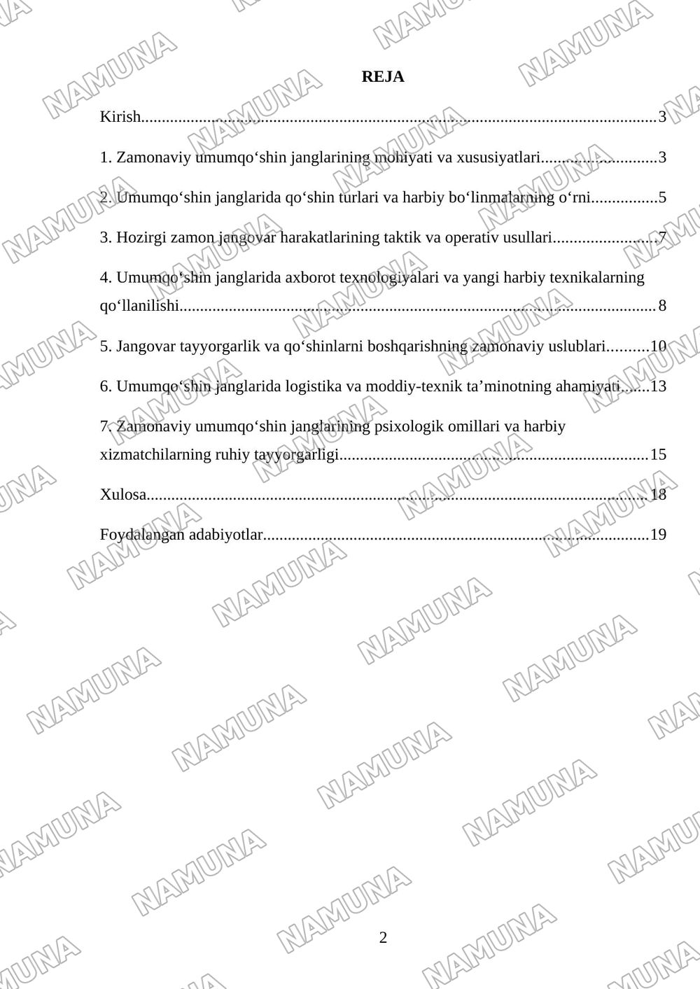Zamonaviy umumqoʻshin janglarining asoslari — mustaqil ish, 2-varaq