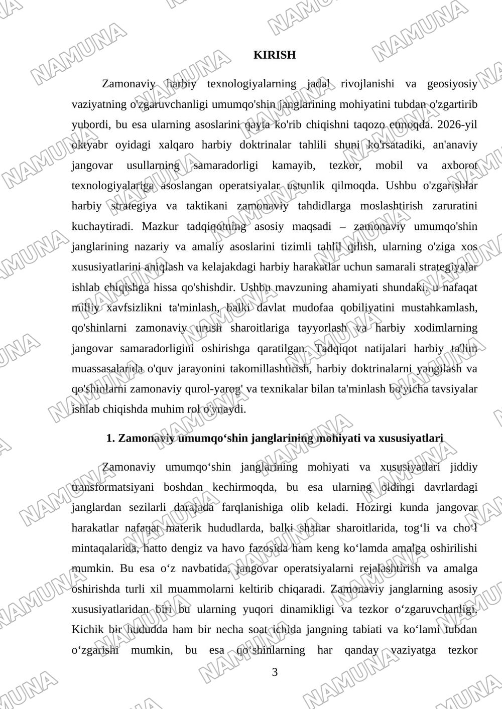 Zamonaviy umumqoʻshin janglarining asoslari — mustaqil ish, 3-varaq