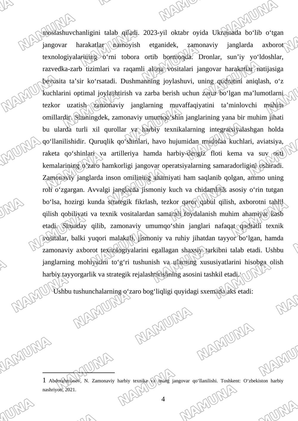 Zamonaviy umumqoʻshin janglarining asoslari — mustaqil ish, 4-varaq