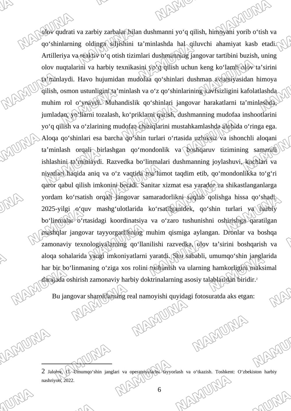 Zamonaviy umumqoʻshin janglarining asoslari — mustaqil ish, 6-varaq