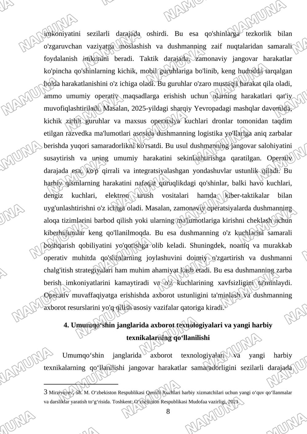 Zamonaviy umumqoʻshin janglarining asoslari — mustaqil ish, 8-varaq