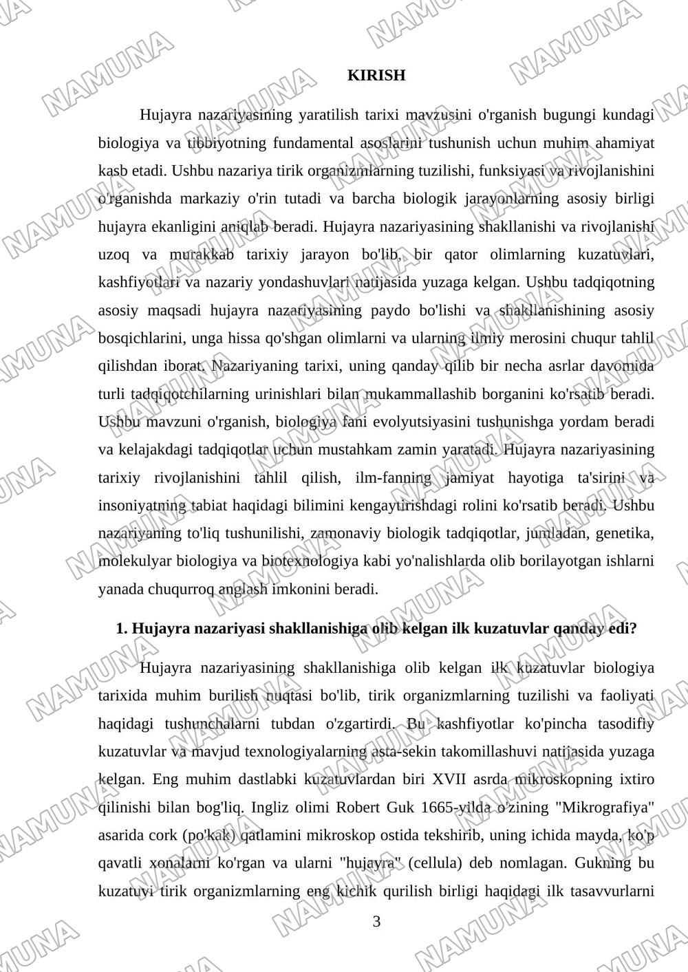 Hujayra nazariyasining yaratilish tarixi — mustaqil ish, 3-varaq