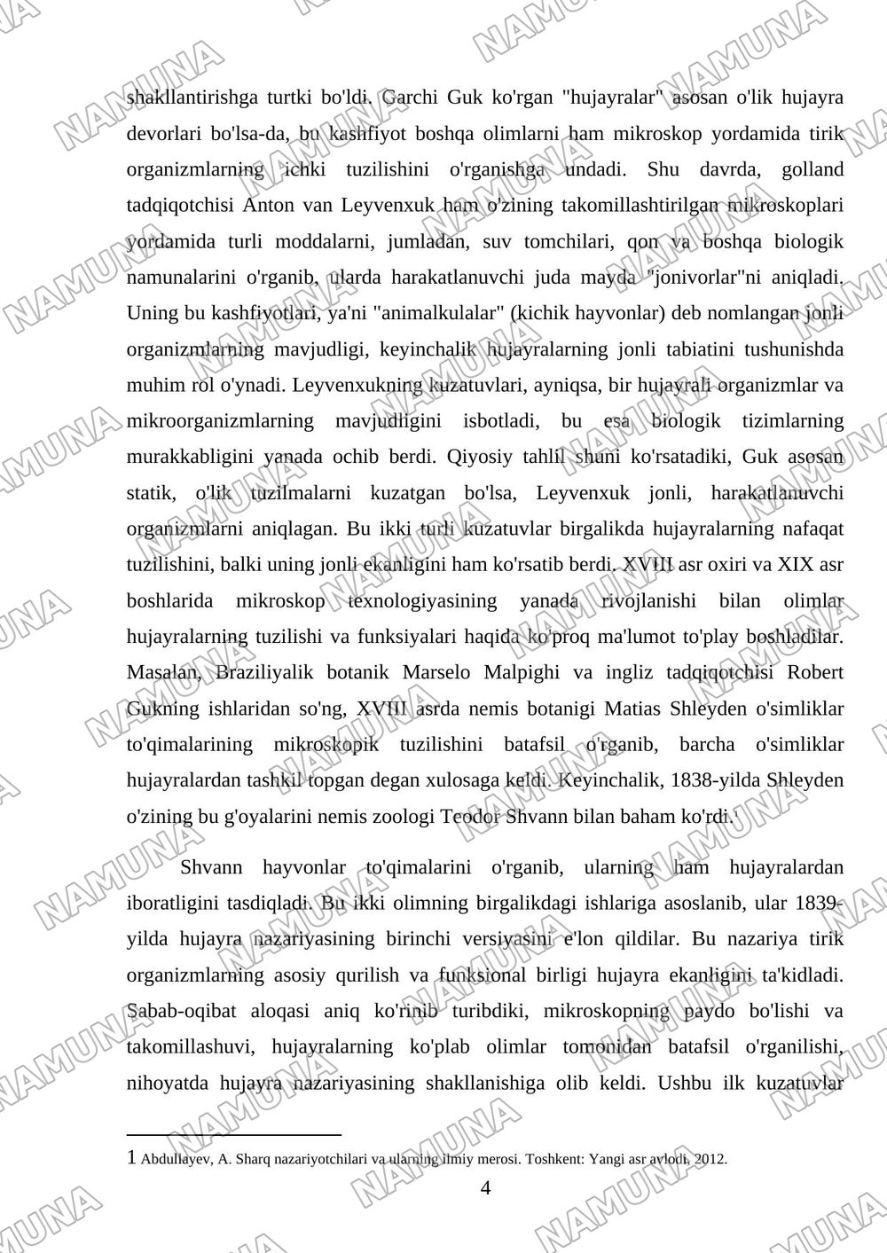 Hujayra nazariyasining yaratilish tarixi — mustaqil ish, 4-varaq