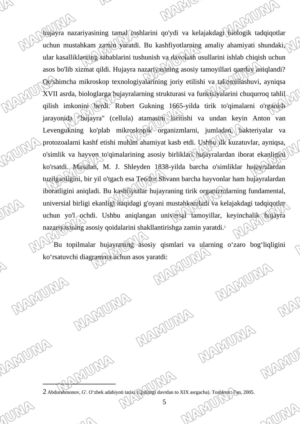 Hujayra nazariyasining yaratilish tarixi — mustaqil ish, 5-varaq