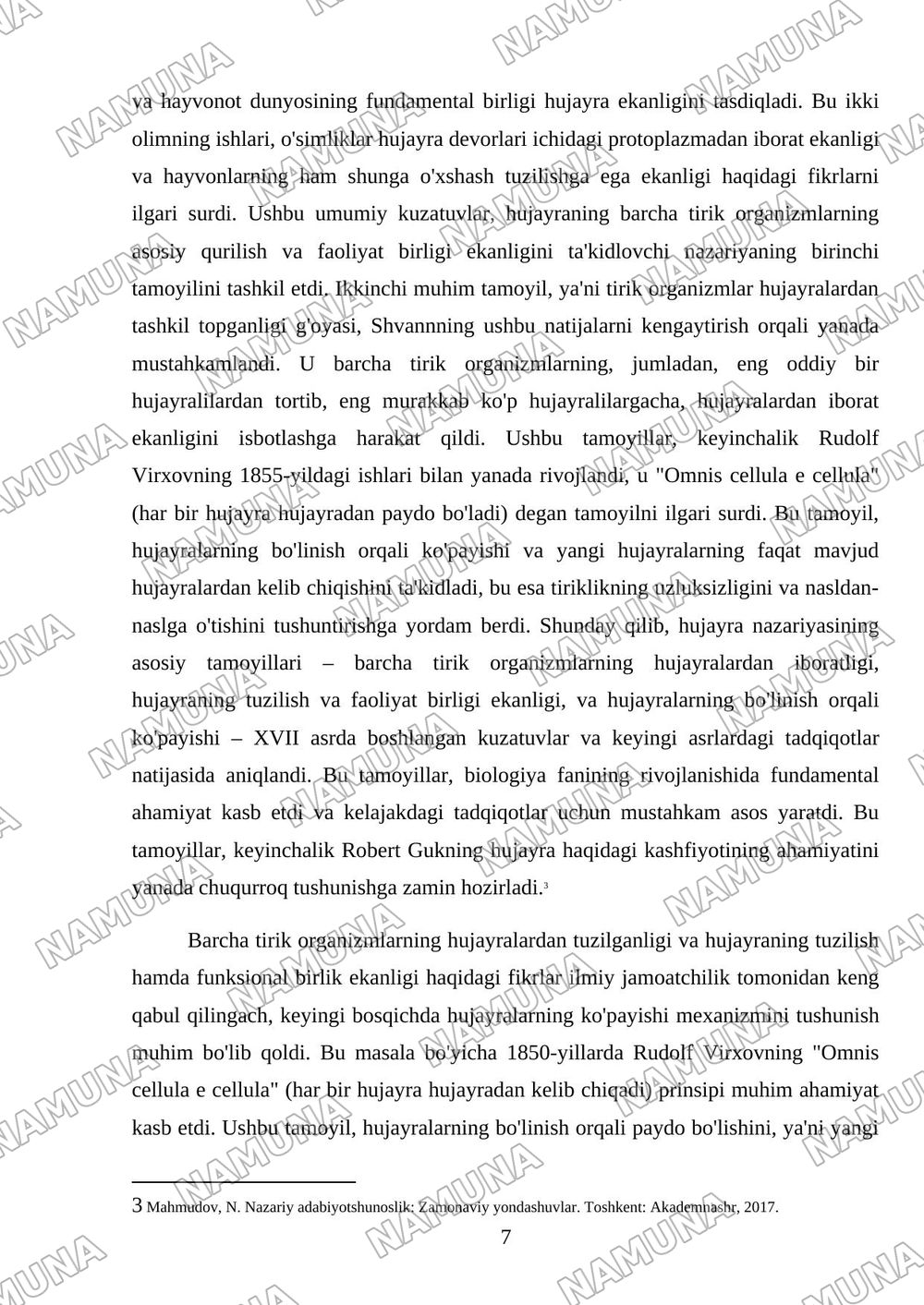 Hujayra nazariyasining yaratilish tarixi — mustaqil ish, 7-varaq