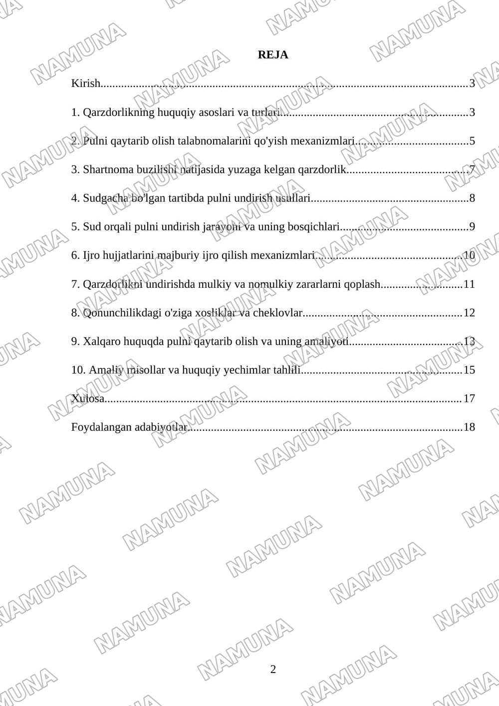 Pulimni qaytarib ber unda — referat, 2-varaq