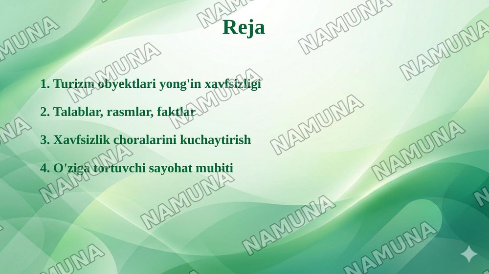 Turizm obyektlarida yong‘in xavfsizligi talablari — taqdimot, 2-slayd