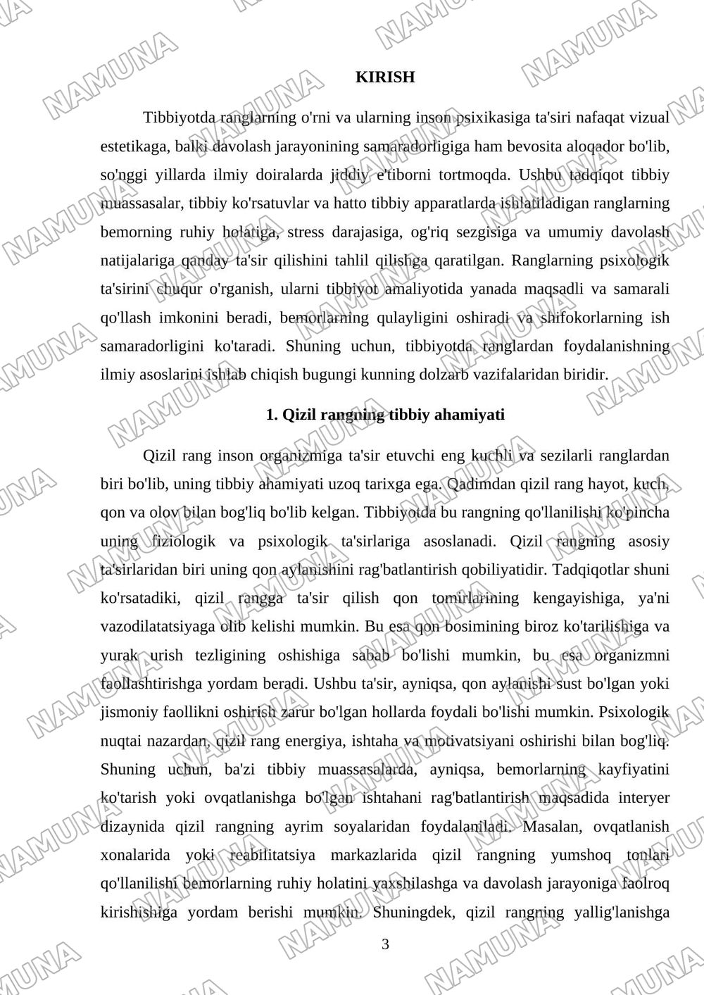 Tibbiyotda ranglarning ahamiyati — mustaqil ish, 3-varaq