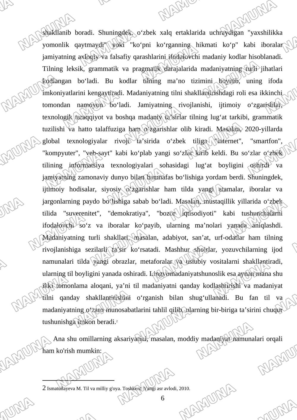 til va madaniyat. lingvomadaniyatshunoslikning o'rni va ahamiyati — mustaqil ish, 6-varaq
