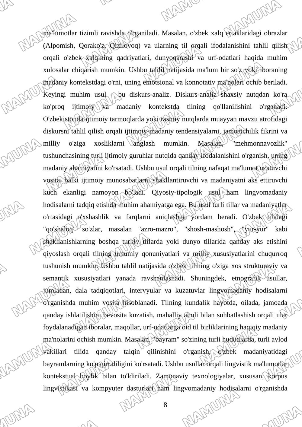 til va madaniyat. lingvomadaniyatshunoslikning o'rni va ahamiyati — mustaqil ish, 8-varaq