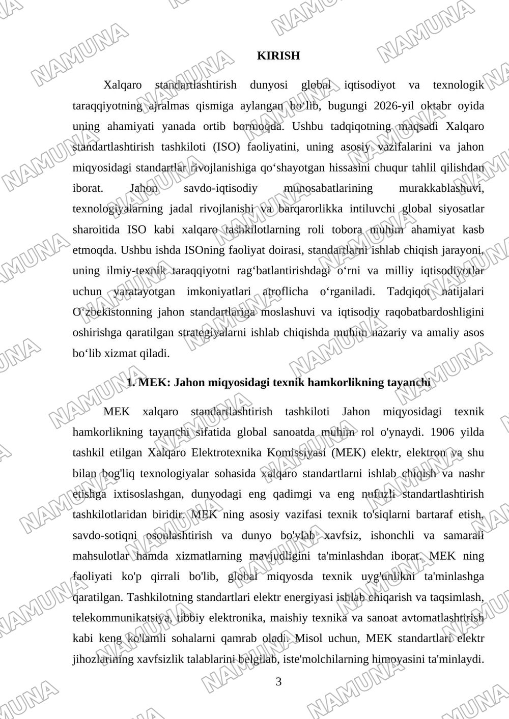 MEK xalqaro standartlashtirish tashkiloti va uning vazifalari — mustaqil ish, 3-varaq
