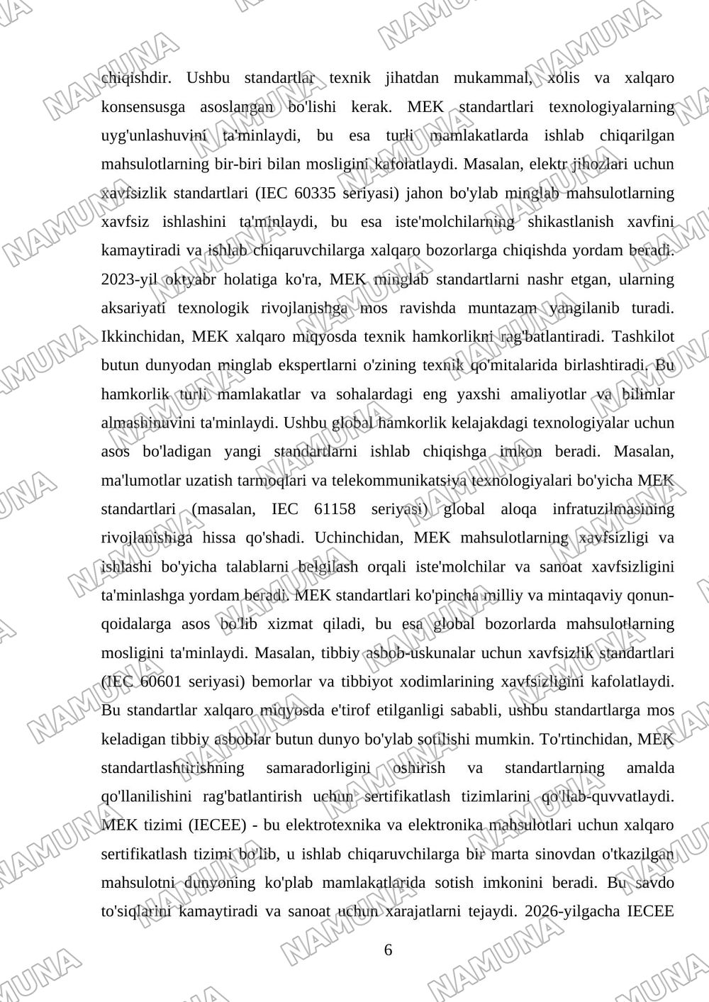 MEK xalqaro standartlashtirish tashkiloti va uning vazifalari — mustaqil ish, 6-varaq