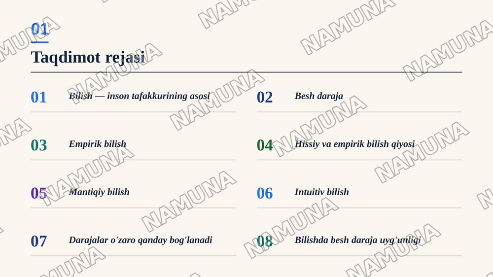 Hissiy, empirik, nazariy, matiqiy, intuitiv bilish darajalarining o'zaro aloqasi va farqi — zamonaviy taqdimot, 2-slayd