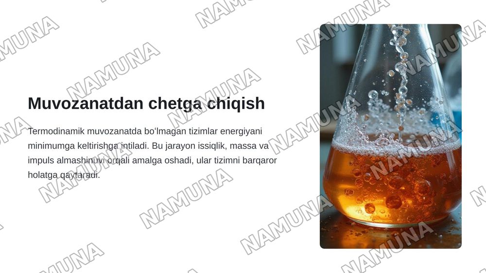 Termodinamik muvozanatda boʻlmagan tizimlarda koʻchish hodisalari. Issiqlik, massa va impuls almashinuvi qonuniyatlari, transport koeffitsiyentlari hamda qaytmas jarayonlar termodinamikasi — zamonaviy taqdimot, 3-slayd