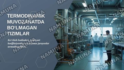 Termodinamik muvozanatda boʻlmagan tizimlarda koʻchish hodisalari. Issiqlik, massa va impuls almashinuvi qonuniyatlari, transport koeffitsiyentlari hamda qaytmas jarayonlar termodinamikasi — zamonaviy taqdimot