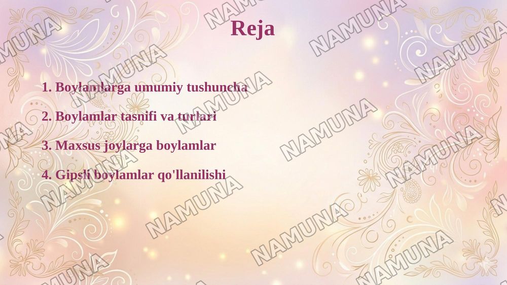 Desmurgiya: Boylamlar xaqida umumiy tushuncha,  tasnifi , Bosh,  ko‘krak va tanaga qo‘yiladigan boylamlar. Qo‘l va oyoqlarga qo‘yiladigan boylamlar, gipsli boylamlar — taqdimot, 2-slayd