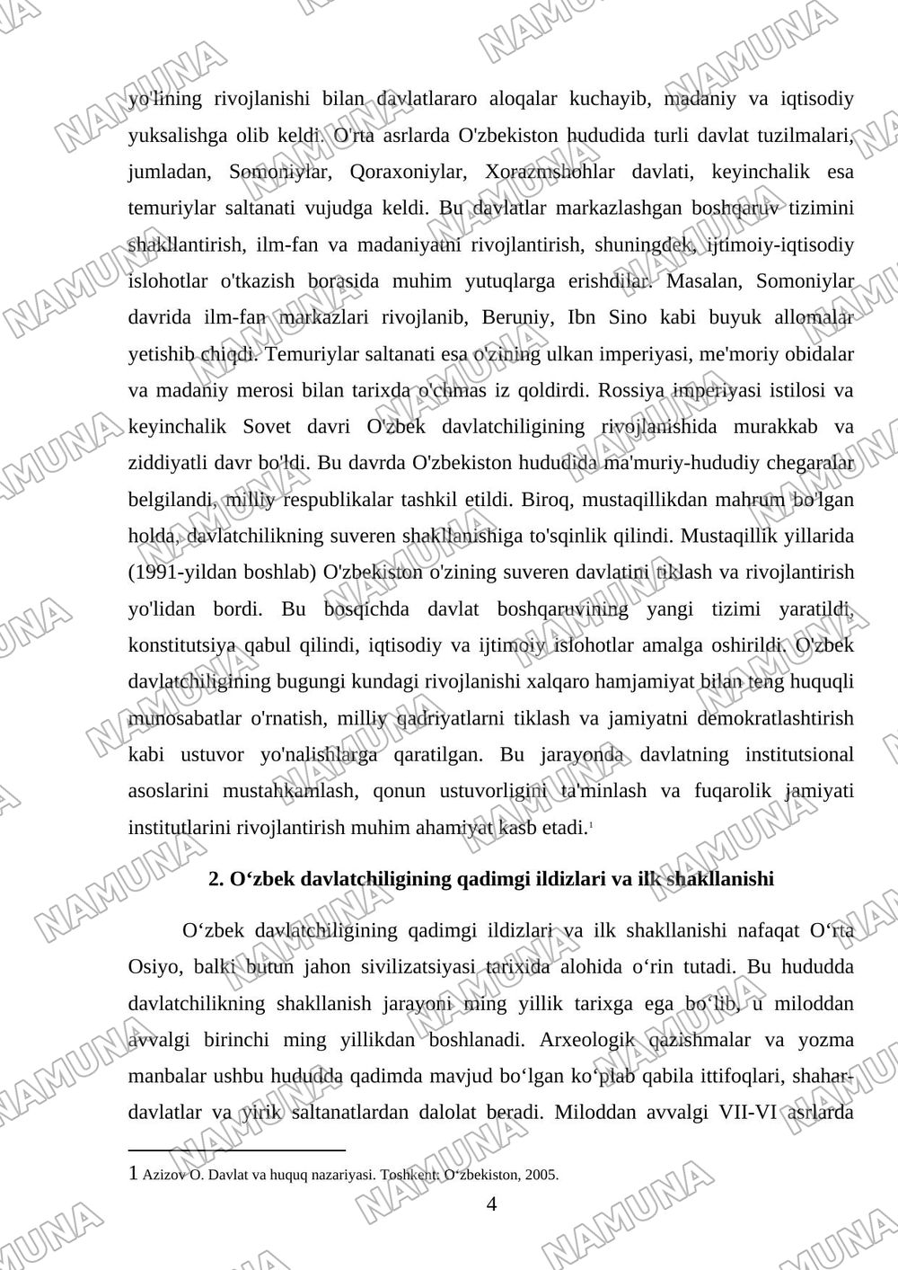 Davlatchilik tushunchasi.Oʻzbek davlatchiligining shakllanish bosqichlari. — referat, 4-varaq