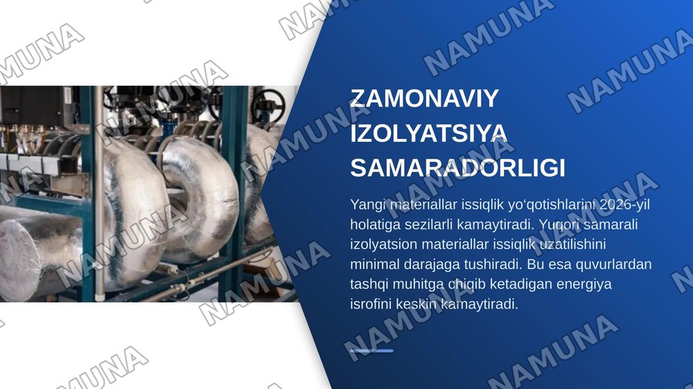 “Bug‘ va issiqlik quvurlarini zamonaviy izolyatsion materiallar bilan qoplash va qaytish bug‘idan foydalanish hisobiga tabiiy gaz iste’molini kamaytirish”. — zamonaviy taqdimot, 5-slayd