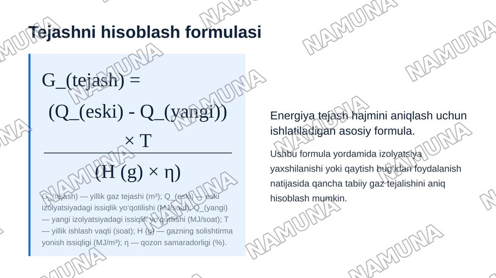 “Bug‘ va issiqlik quvurlarini zamonaviy izolyatsion materiallar bilan qoplash va qaytish bug‘idan foydalanish hisobiga tabiiy gaz iste’molini kamaytirish”. — zamonaviy taqdimot, 7-slayd