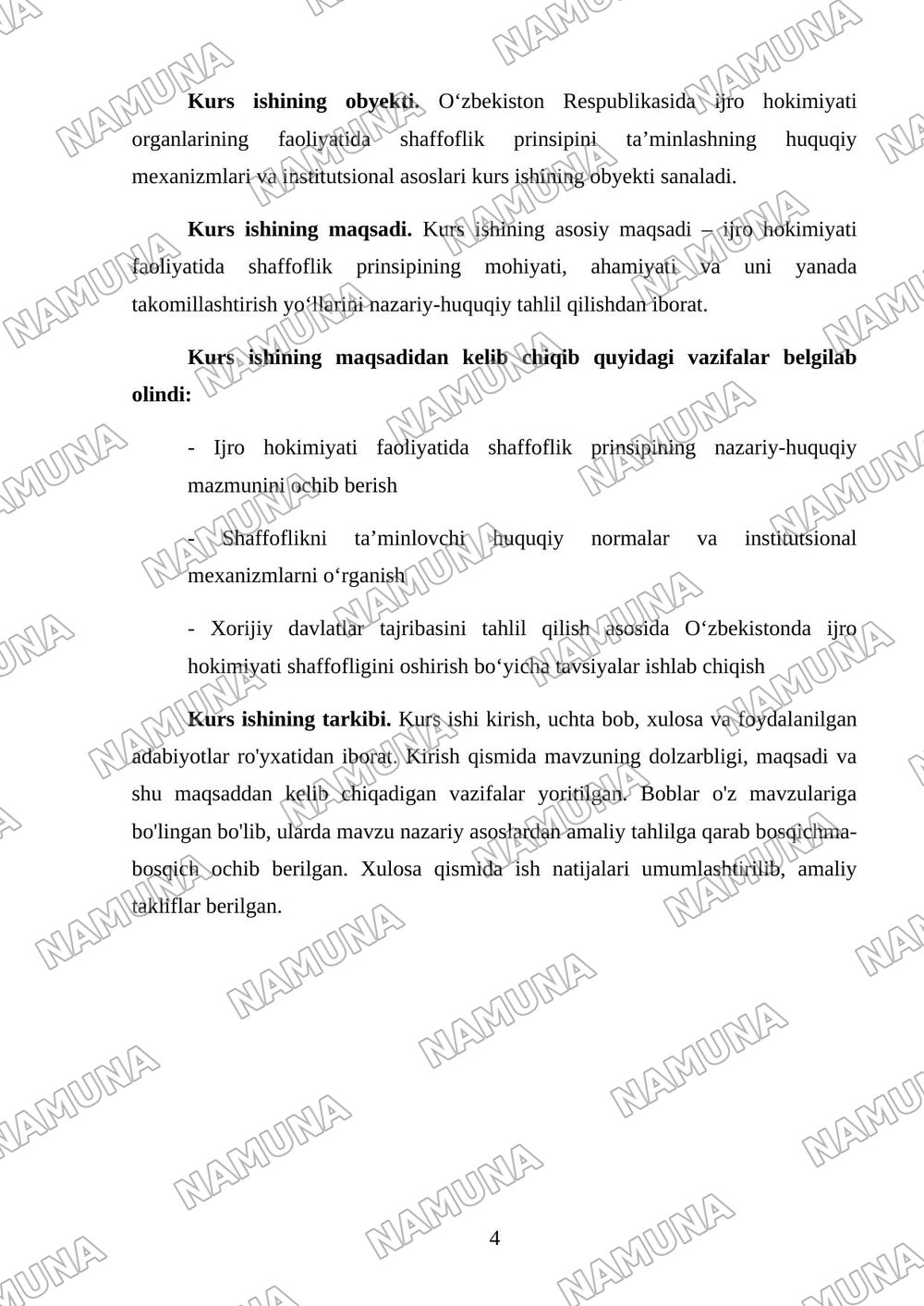 Ijro hokimiyati faoliyatida shaffoflik prinsipi — kurs ishi, 4-varaq