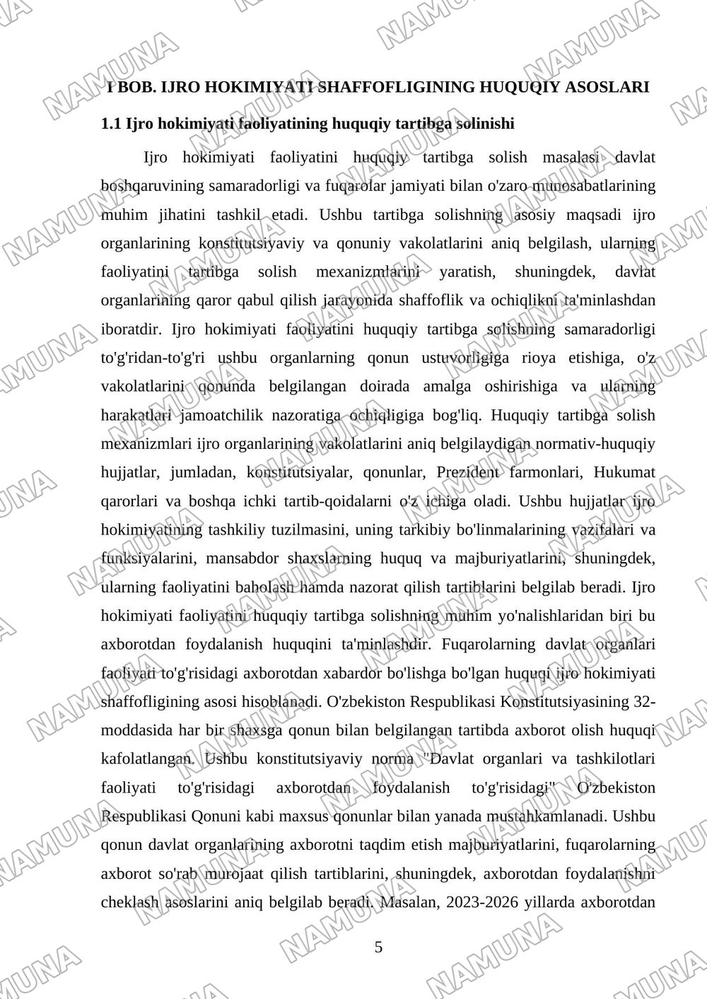 Ijro hokimiyati faoliyatida shaffoflik prinsipi — kurs ishi, 5-varaq