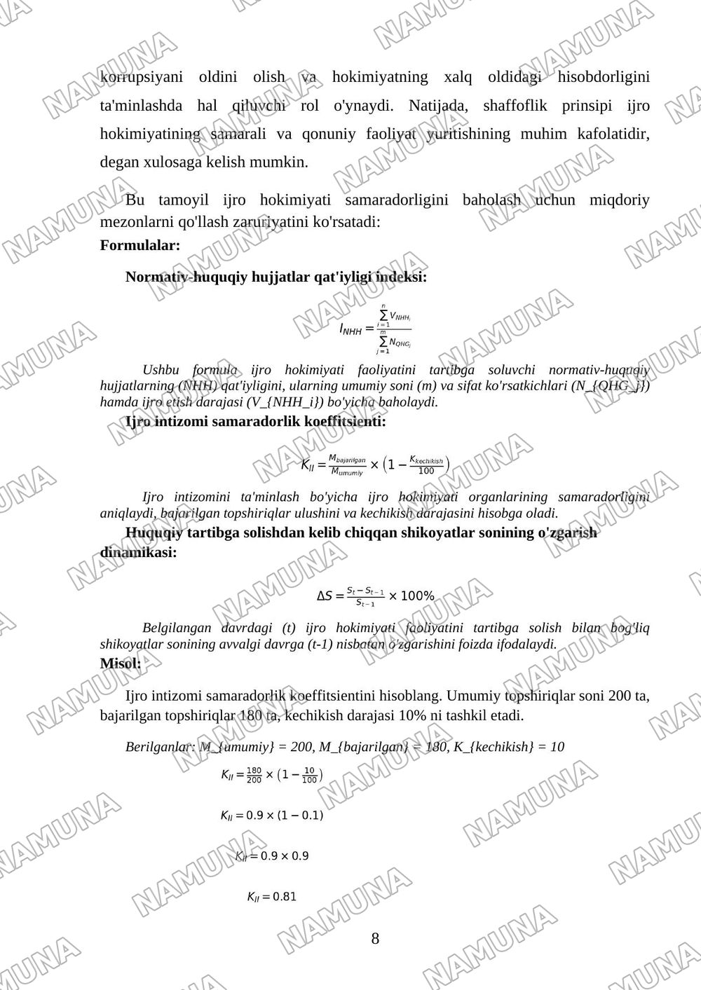 Ijro hokimiyati faoliyatida shaffoflik prinsipi — kurs ishi, 8-varaq