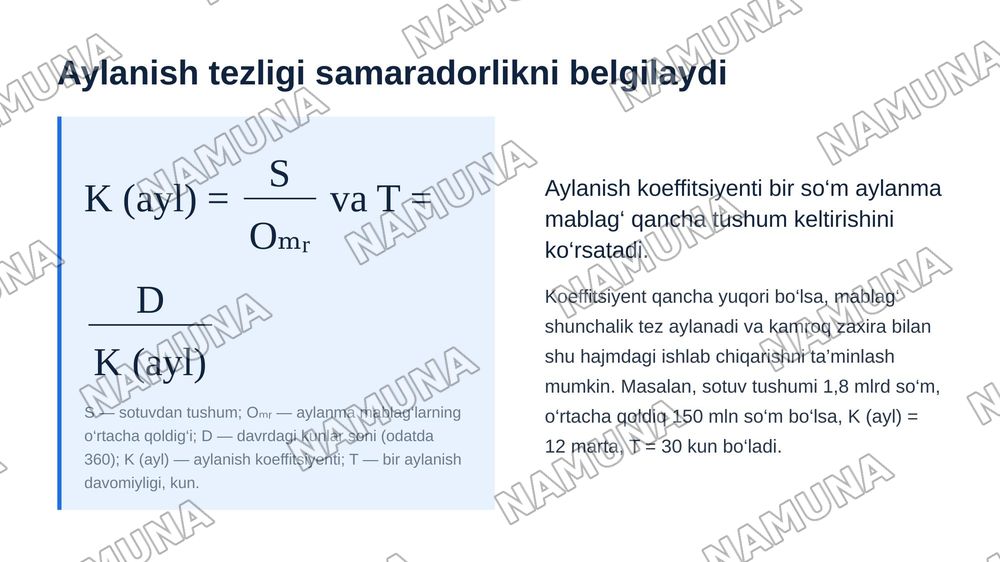 Korxonalarning aylanma mablag‘laridan samarali
foydalanish asosida rivojlanishini ta’minlash. — zamonaviy taqdimot, 7-slayd