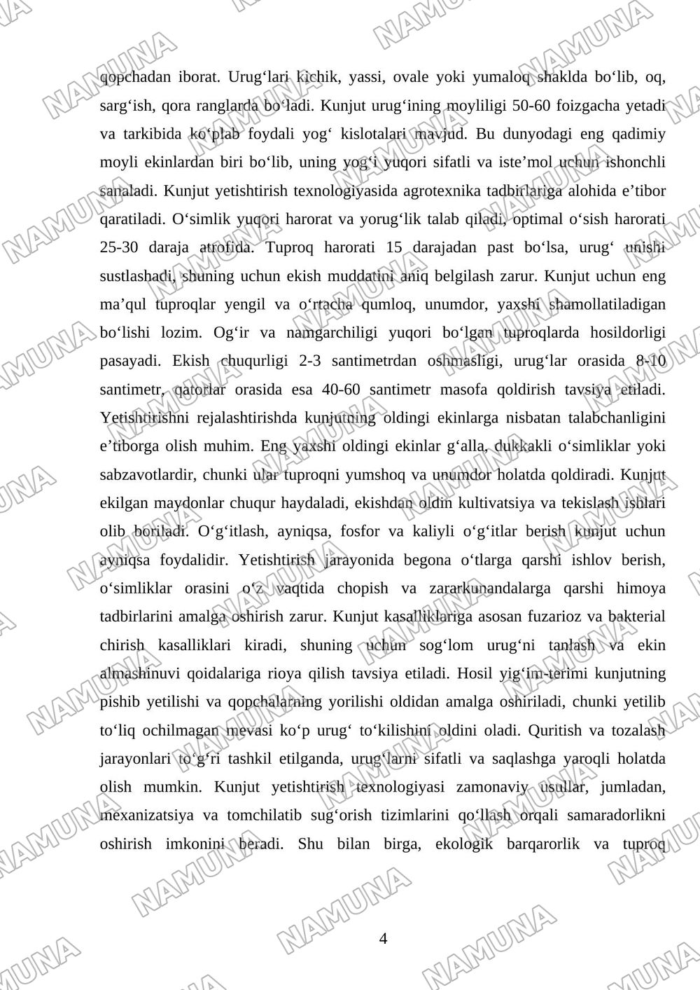 Kunjut biologists va yetishtirish va texnalogiyasi Maxsar va moyli zig'ir sustainability va marfalogiyasi — mustaqil ish, 4-varaq