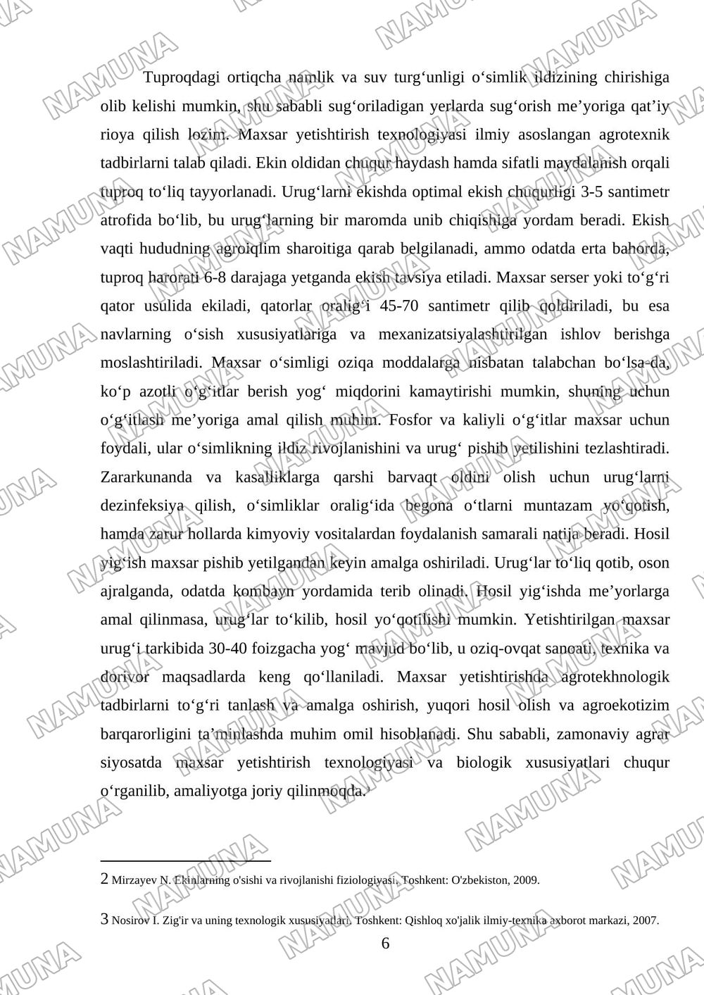 Kunjut biologists va yetishtirish va texnalogiyasi Maxsar va moyli zig'ir sustainability va marfalogiyasi — mustaqil ish, 6-varaq