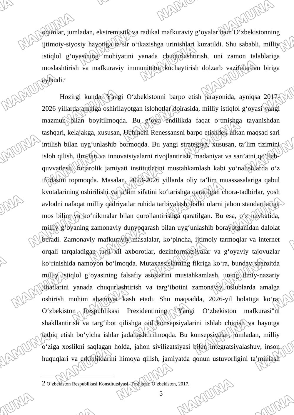 Oʻzbekistonda ijtimoiy sohada amalga oshirilayotgan ozgarishlar mazmun va mohiyati. — mustaqil ish, 5-varaq