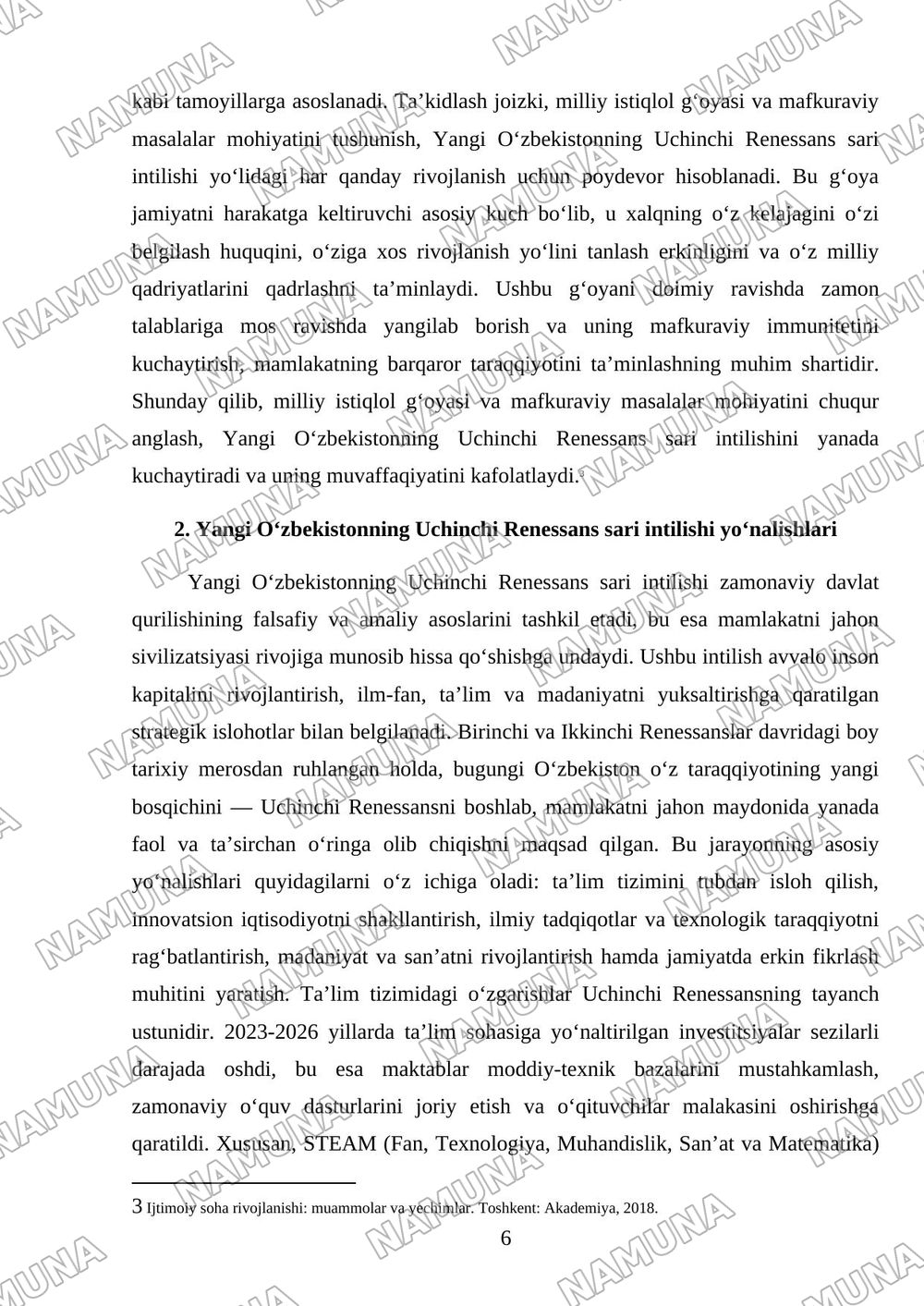 Oʻzbekistonda ijtimoiy sohada amalga oshirilayotgan ozgarishlar mazmun va mohiyati. — mustaqil ish, 6-varaq
