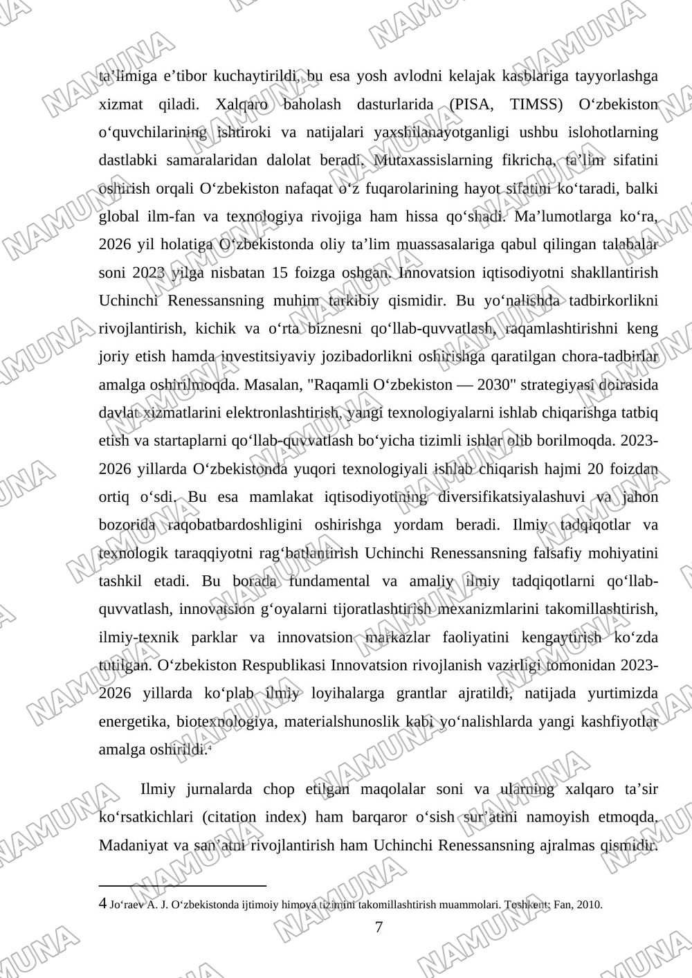 Oʻzbekistonda ijtimoiy sohada amalga oshirilayotgan ozgarishlar mazmun va mohiyati. — mustaqil ish, 7-varaq