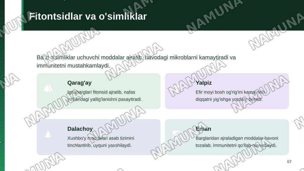 Tabiatning sog’lomlashtiruvchi kuchlari — zamonaviy taqdimot, 8-slayd