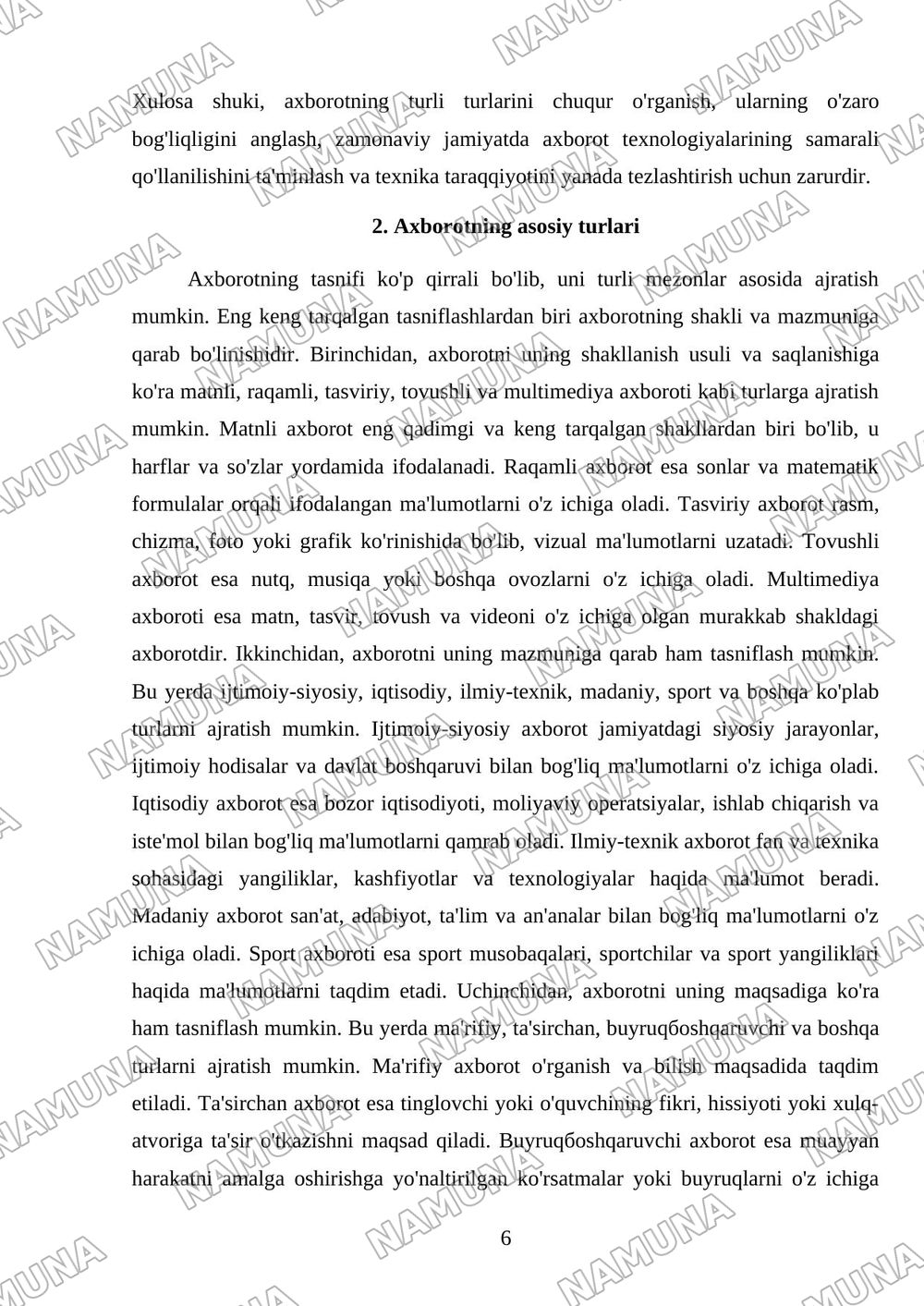 Axborot va uning asosiy turlari — mustaqil ish, 6-varaq